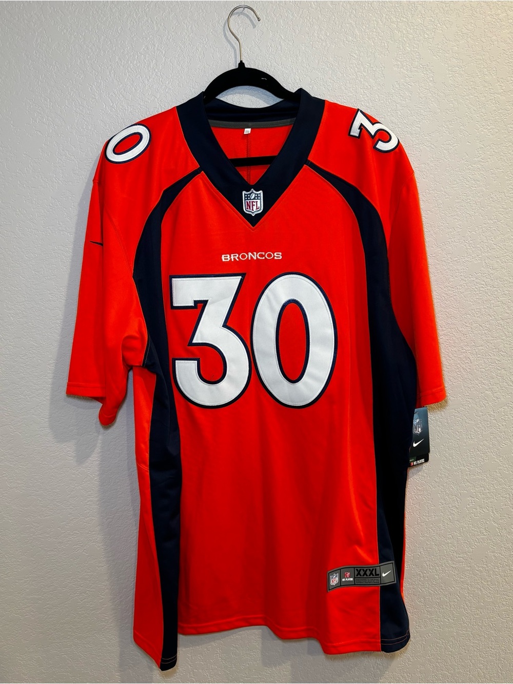 NFL Broncos #30 Men’s Orange and Navy Football Jersey